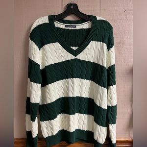 Brandy Melville Nikki Cotton Striped Sweater, Green and White Stripes